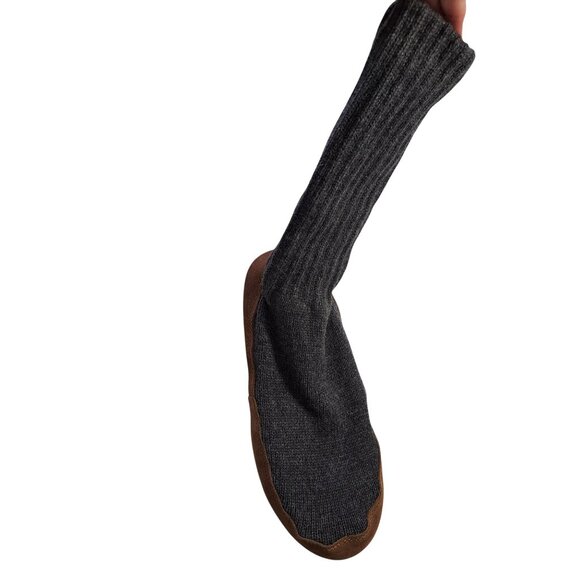 L.L.Bean Suede Sole Knit Slipper Socks For Men Size L M(10 1/2-11 1/2) Gray/Brow - Picture 2 of 10